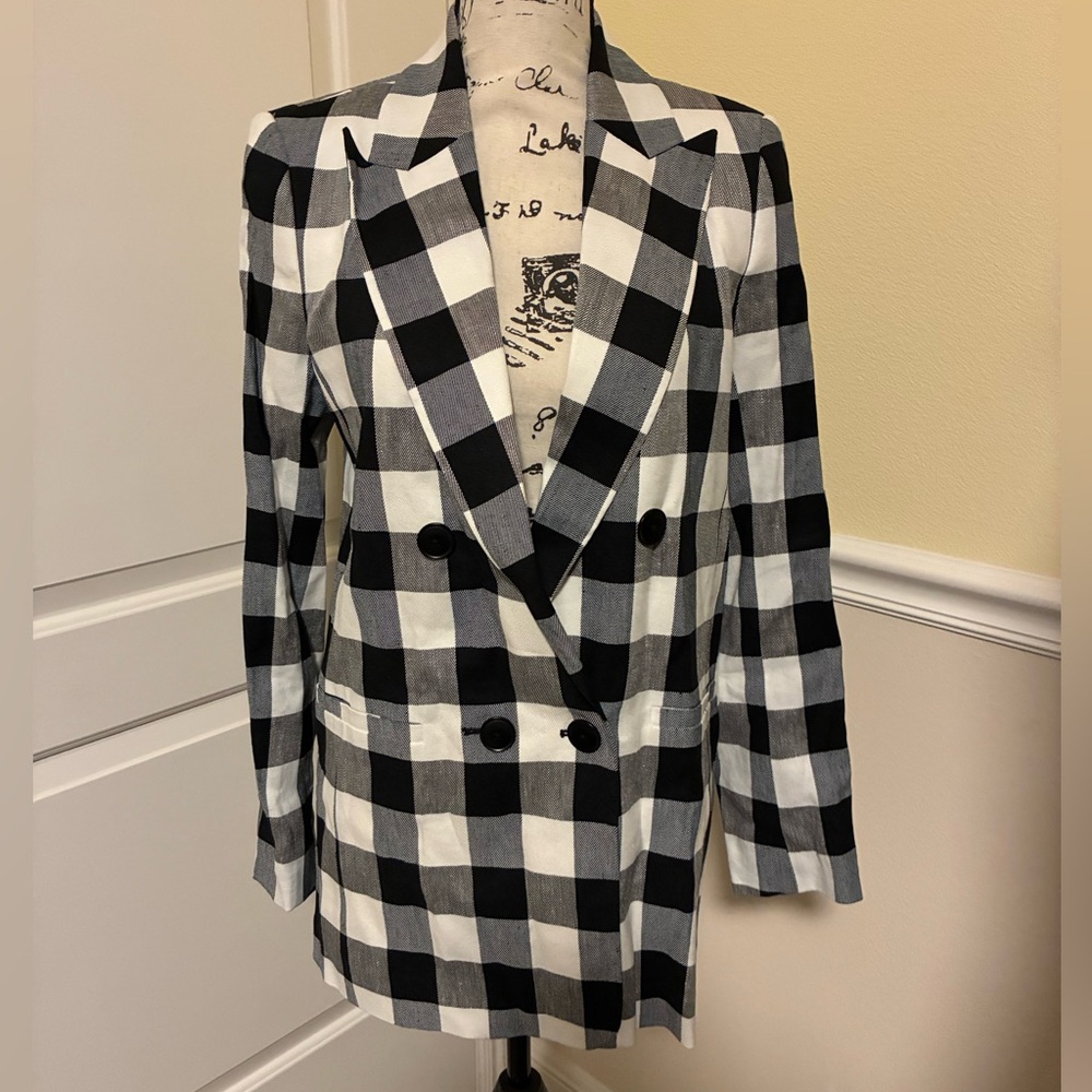 NWOT Kate spade Checked Double-Breasted Blazer Jacket - Black & White size 6